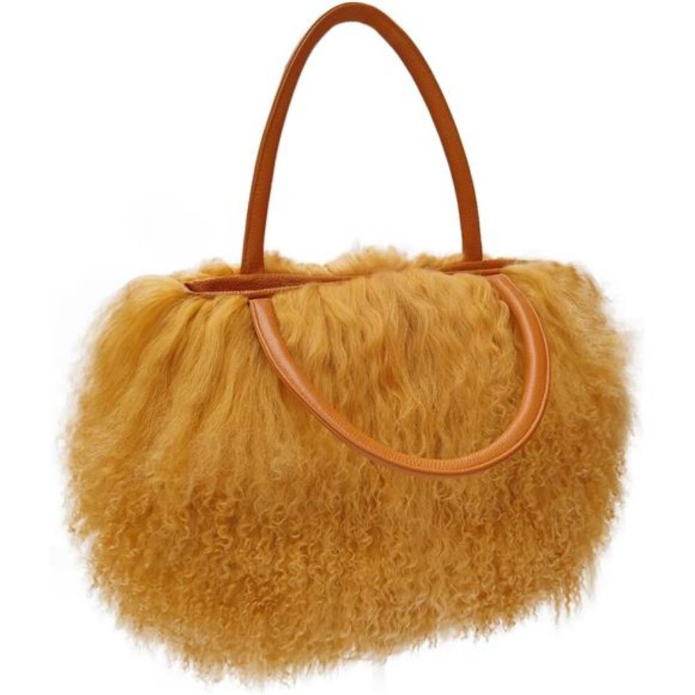 AVANT GARDE Mongolian Fur Luxurious Wool Shag Leather Handles PURSE Handbag